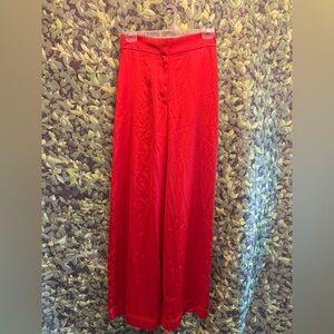 House of Harlow Wide Red Satin Pant
